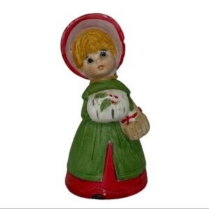 Jasco Merri-Bells Bisque Porcelain Christmas Bell Caroler Hand Painted VTG 1978